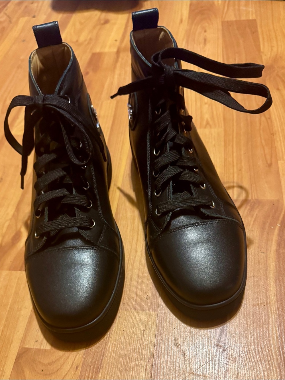 Christian Louboutin Men's Black Leather High-Top Lace Boots